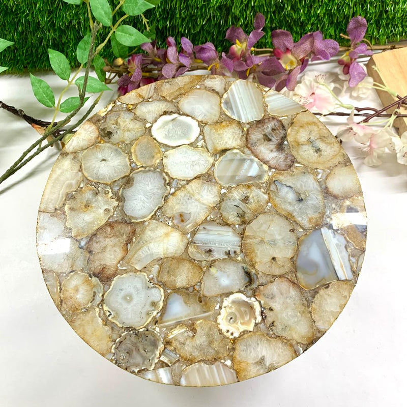 Round Agate Platter with Gold Edging