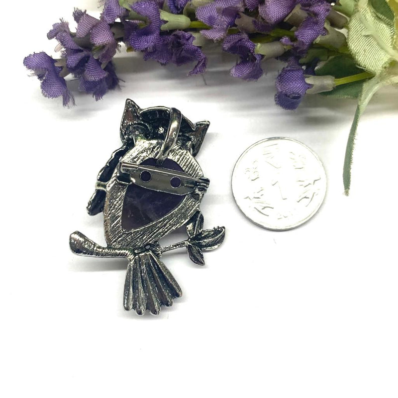 Owl Broach in Amethyst