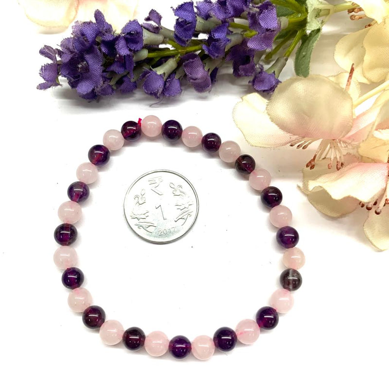 Amethyst & Rose Quartz Round Bead Bracelet (Peace and Harmony)