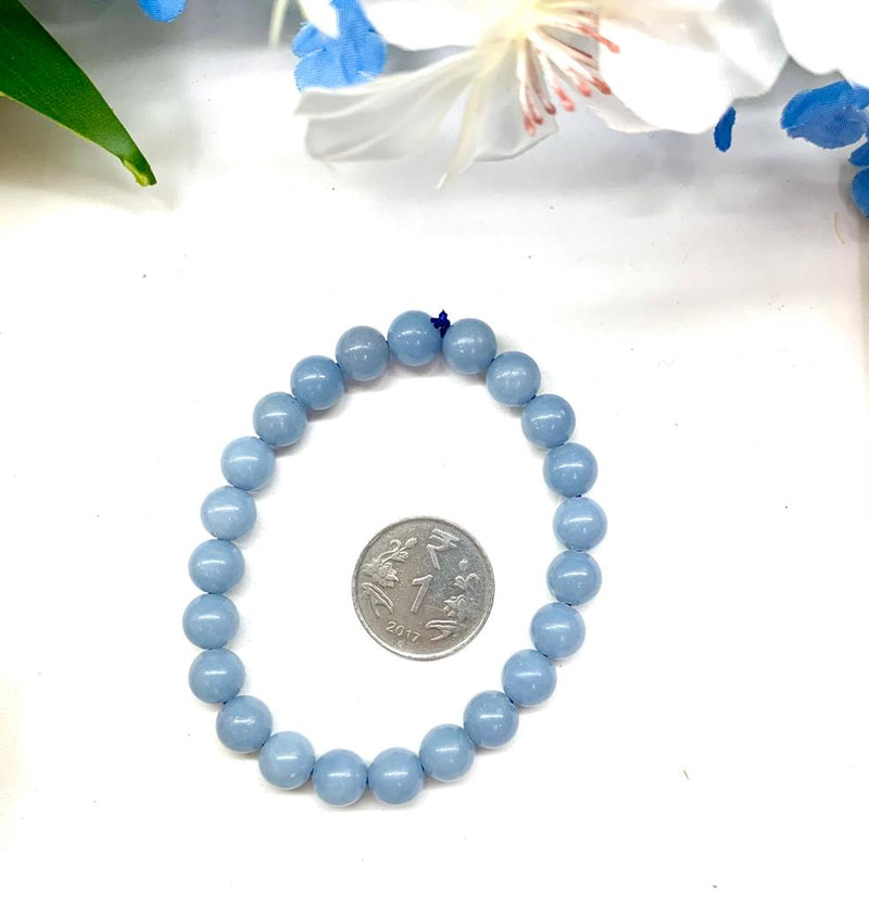 Angelite Round Bead Bracelet (Angel Connection and Peace)