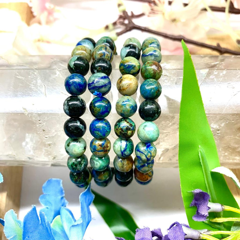 Matte Azurite Healing Crystal - Mala Bracelet – Designs by Nature Gems