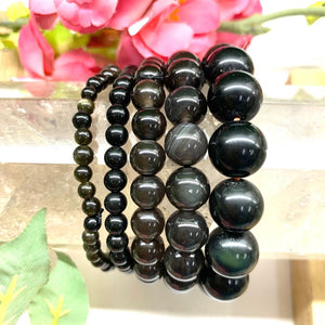 Black Obsidian Round Bead Bracelet