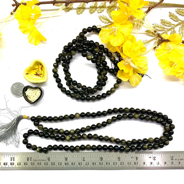 Black Obsidian 8 mm Round (108 + 1=109) Beads Jaap Mala (Energetic Protection)