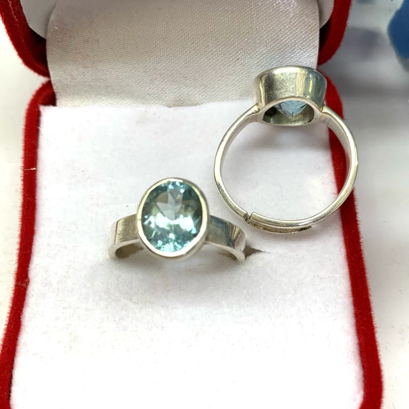 Blue Topaz Adjustable Ring in Silver