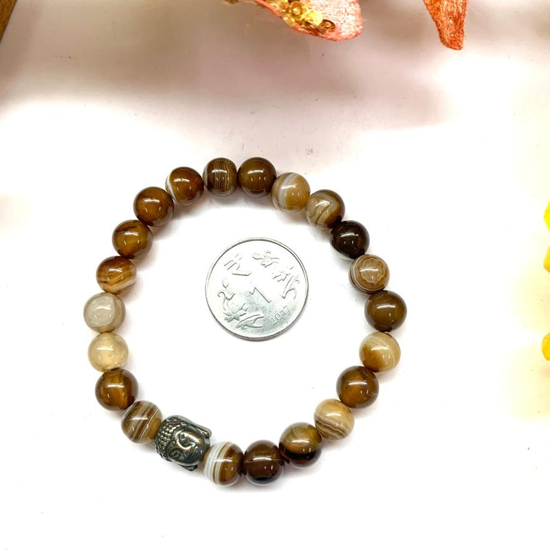 Brown Agate Round Bead Bracelet (Balance, Hope and Stablity)