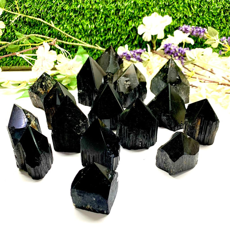 Black Tourmaline Free Forms with Polished Points (Protection and Grounding)