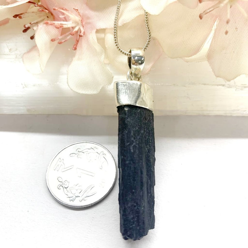 Black Tourmaline Rough Pendants in Silver (Protection from Negative Energy)
