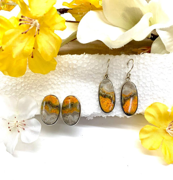 Bumble Bee Jasper Earrings in Silver