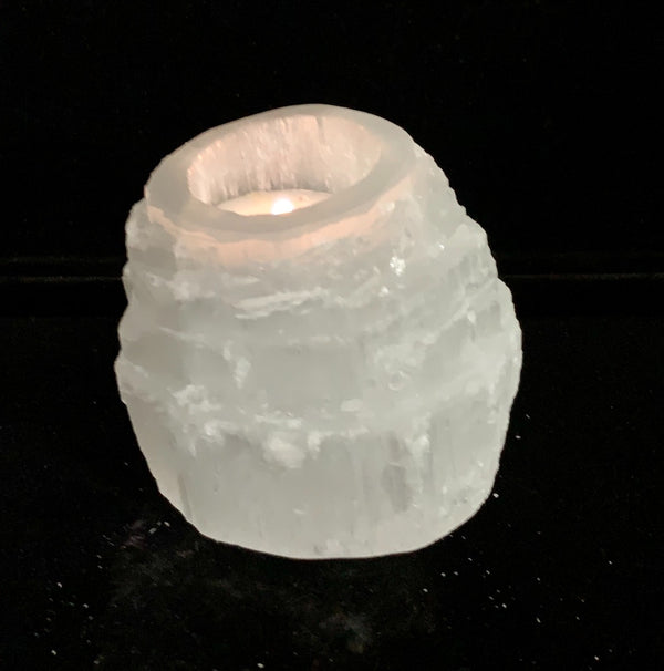 White Selenite Candle Holder - Natural Rock shape