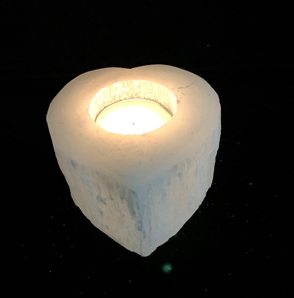 White Selenite Candle Holder - Heart Shape