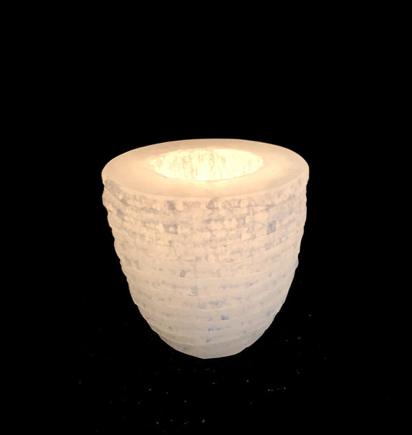 White Selenite Candle Holder - Horizontal pattern