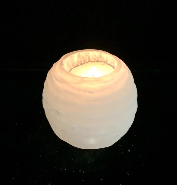 White Selenite Candle Holder - Snowball Shape