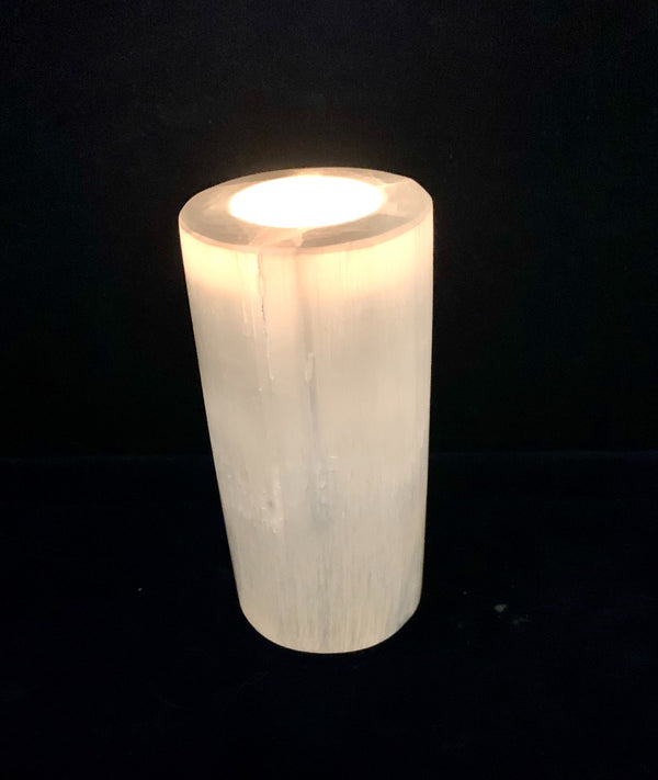 White Selenite Candle Holder - Tall Cylinder shape