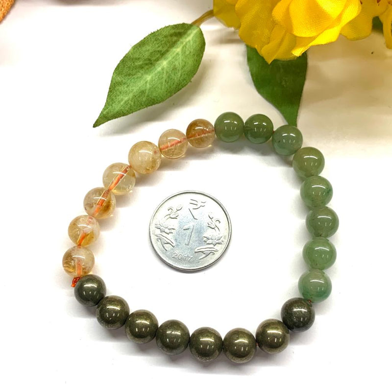 Citrine Green Aventurine & Pyrite Bracelet Multi Beads ( Abundance and Luck )