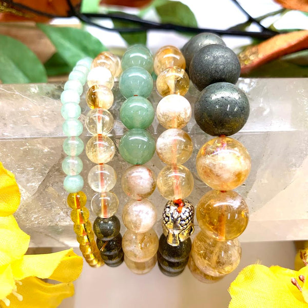 Prosperity Crystal Gemstone Keyring - Citrine, Green Aventurine, Pyrite With Gift Bag