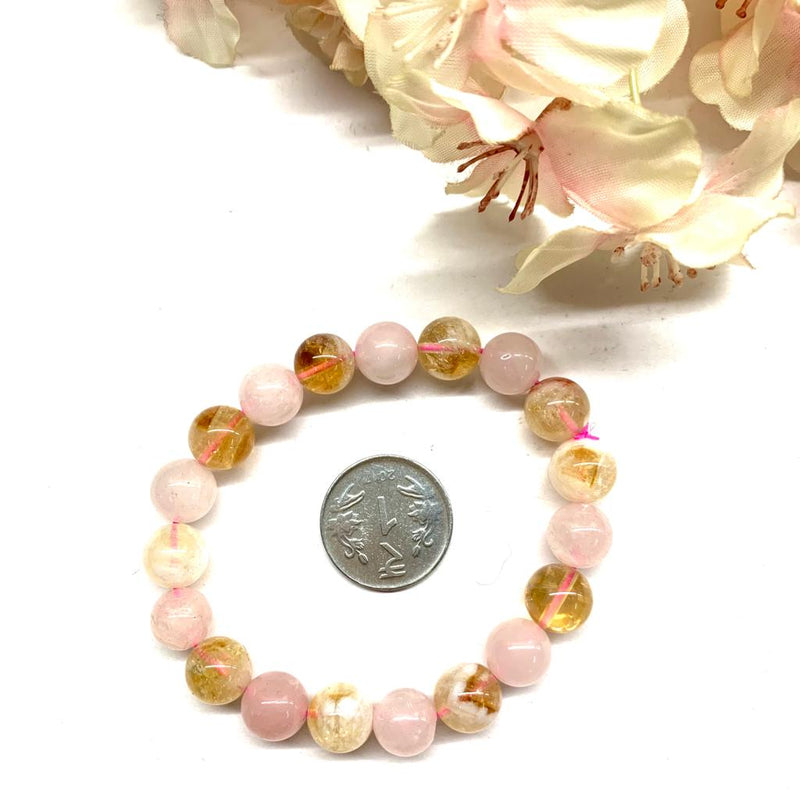 Citrine & Rose Quartz Round Bead Bracelet (Peace and Joy)