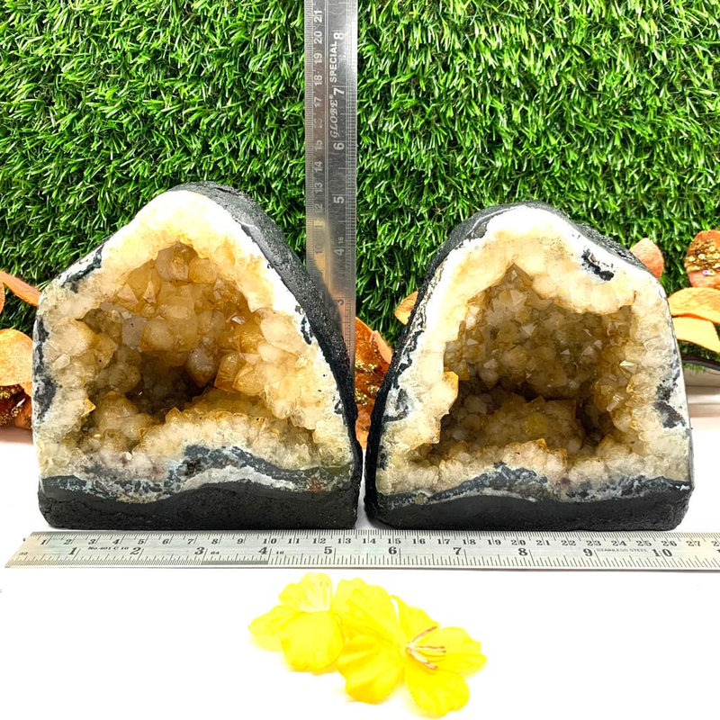 Citrine Geode Pairs AAA - Joy and Abundance for your home