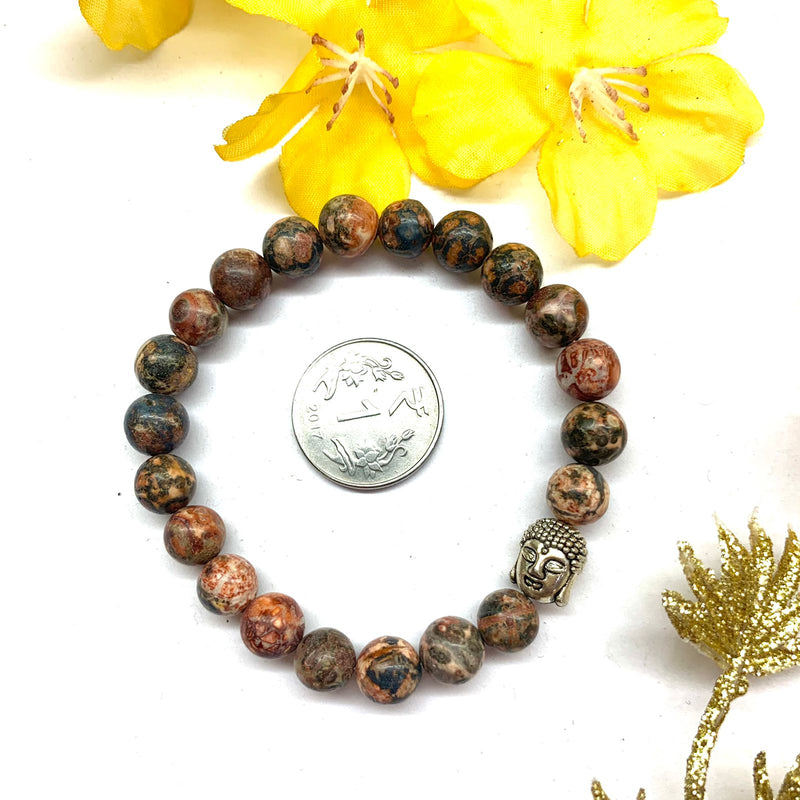 Fire Agate Round Bead 8 mm Bracelet (Psychic Protection)