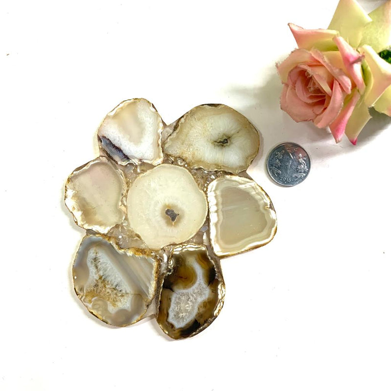 Flower Shaped Agate Coaster with Gold Edging