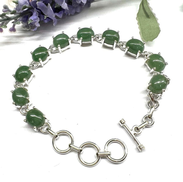 Green Aventurine & Silver Linked Tennis Bracelet (Luck & Abundance)