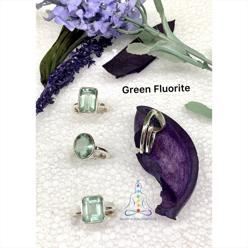 Green Fluorite Adjustable Ring in Silver (1 pc)
