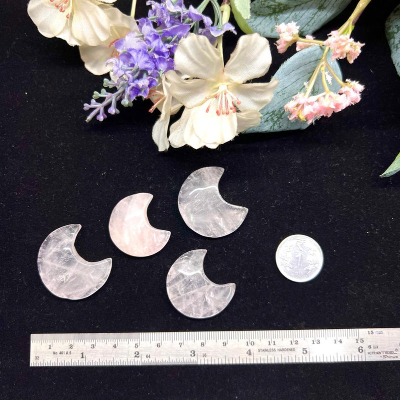 Half Moons in Rose Quartz, Amethyst and Clear Quartz (Feminine Energy)