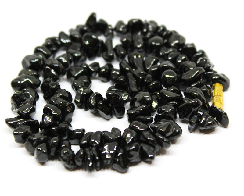 Black Tourmaline 6mm Uncut Beads /Chips Necklace (Grounding & Protection)