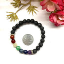 Lava with Seven Chakra Round Bead Bracelet