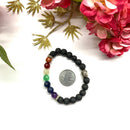 Lava with Seven Chakra Round Bead Bracelet