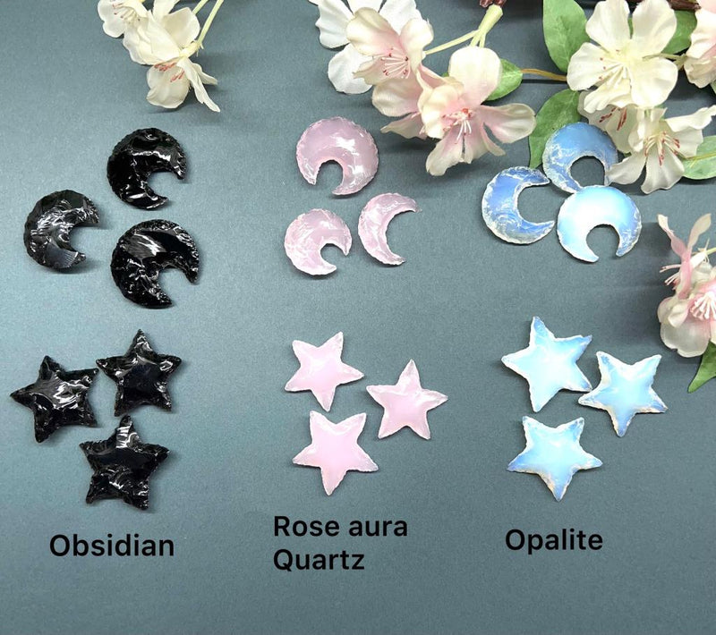Moon & Stars in Obsidian, Opalite & Rose Aura Quartz