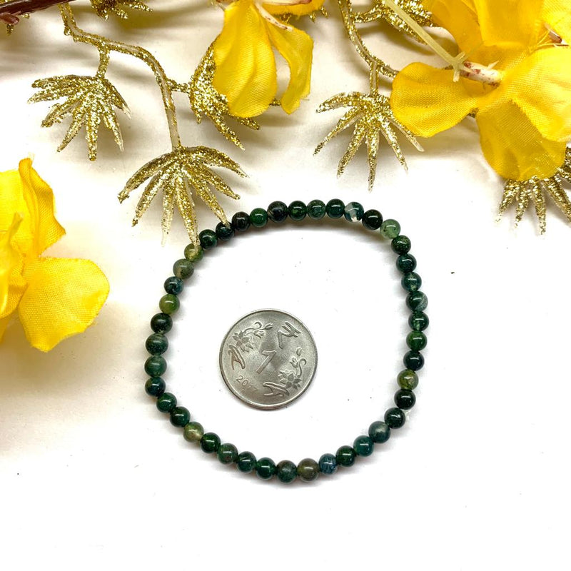 Moss Agate Round Bead Bracelet (Prosperity and Balance)
