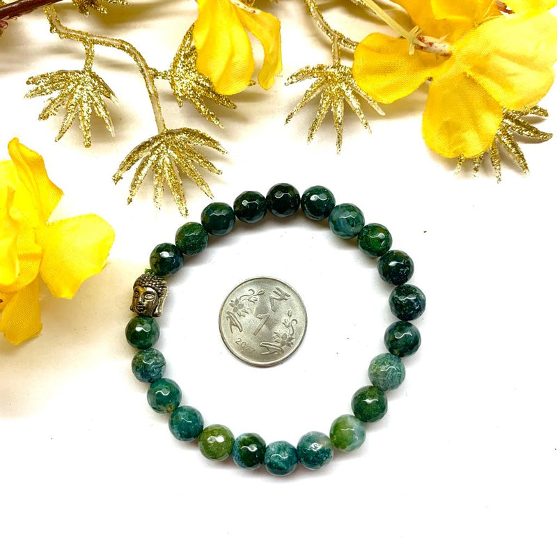 Moss Agate Round Bead Bracelet (Prosperity and Balance)