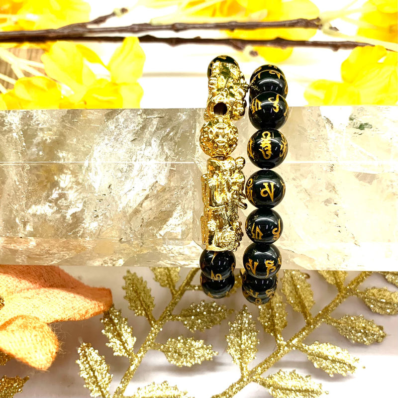 Authentic Obsidian Feng Shui Bracelet Double Pixiu Dragon 24k Gold Plated  Blessed by Temple - Etsy New Zealand