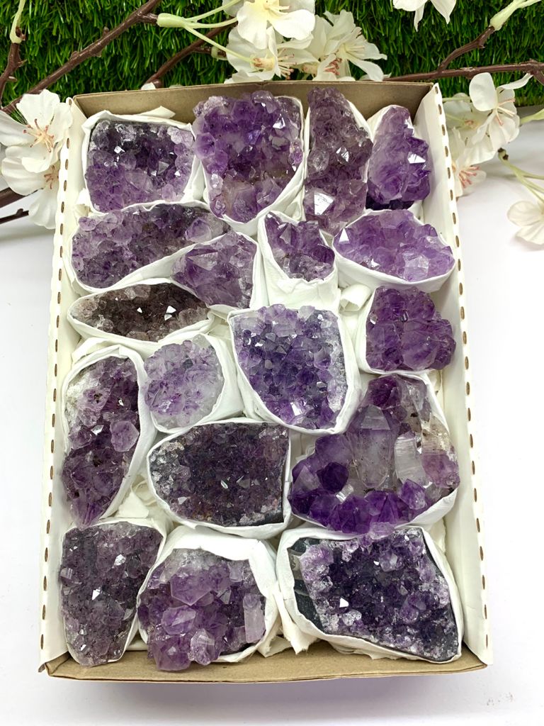 Amethyst Clusters in a Box Quality 'O' from Brazil