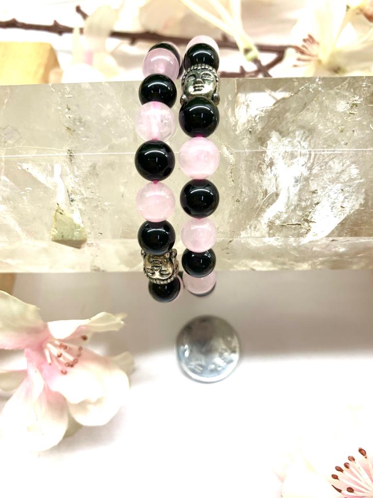 Rose Quartz and Obsidian Round Bead Bracelet (alternate beads)