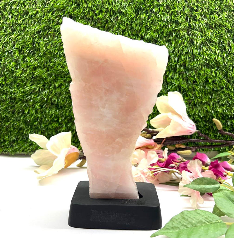 Rose Quartz from Brazil on Wooden Stand