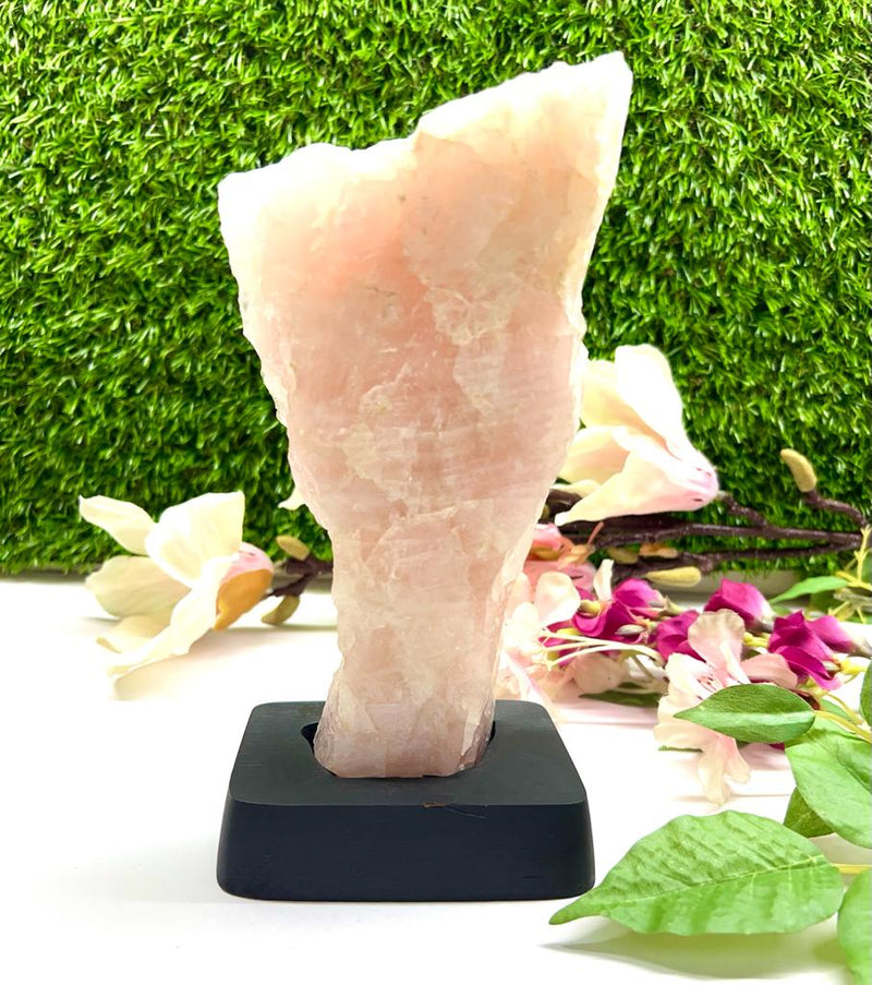 Rose Quartz from Brazil on Wooden Stand