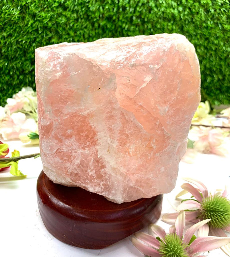 Rose Quartz Lamps on Wooden Stand