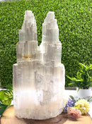 White Selenite Rough Twin Tower Lamp