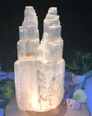 White Selenite Rough Twin Tower Lamp