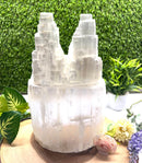 White Selenite Rough Twin Tower Lamp