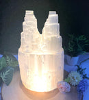 White Selenite Rough Twin Tower Lamp