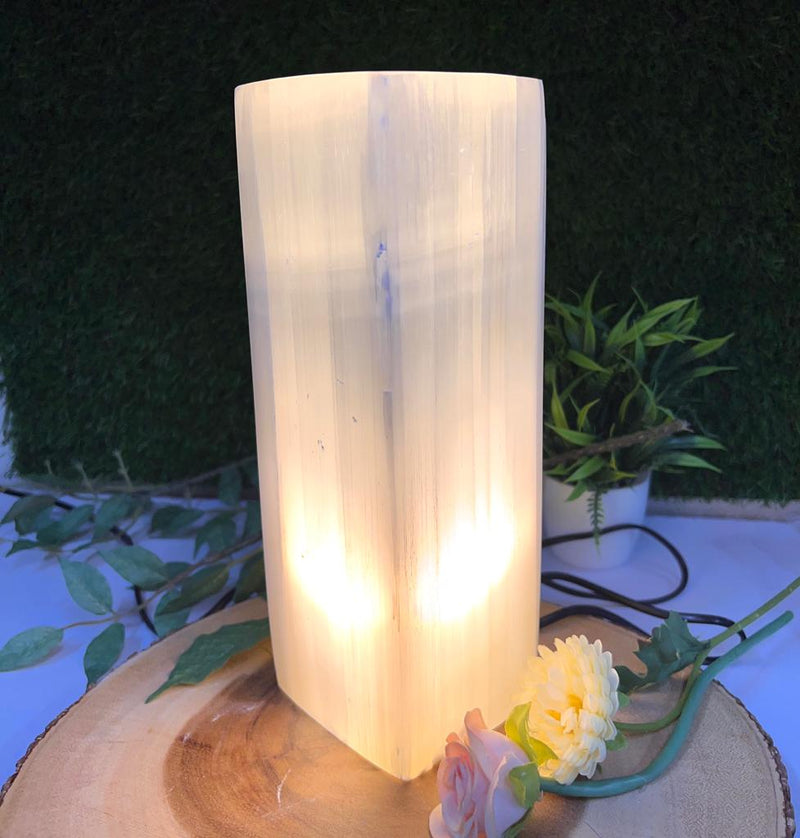 White Selenite Rectangle Tall Polished Lamp
