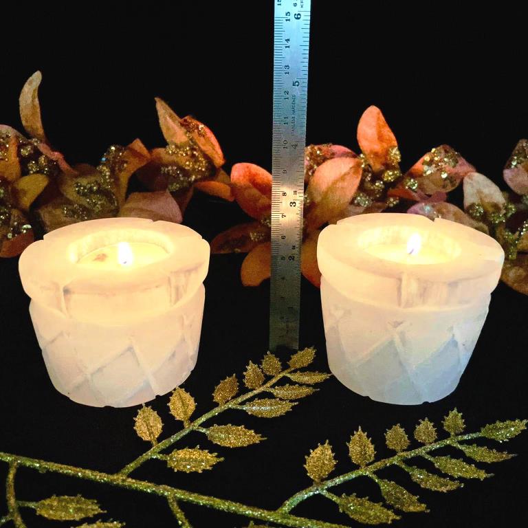White Selenite Candle Holder - Carved Votive