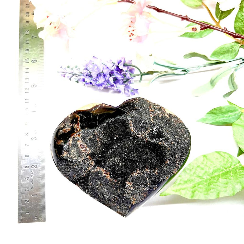 Large Septarian Hearts with Black Calcite Druzy (Grounded Communication)