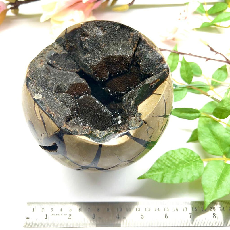 Septarian Druzy Sphere with Black Calcite (Deal with Change)