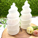 White Selenite Polished Spiral Lamp with Pointed Top