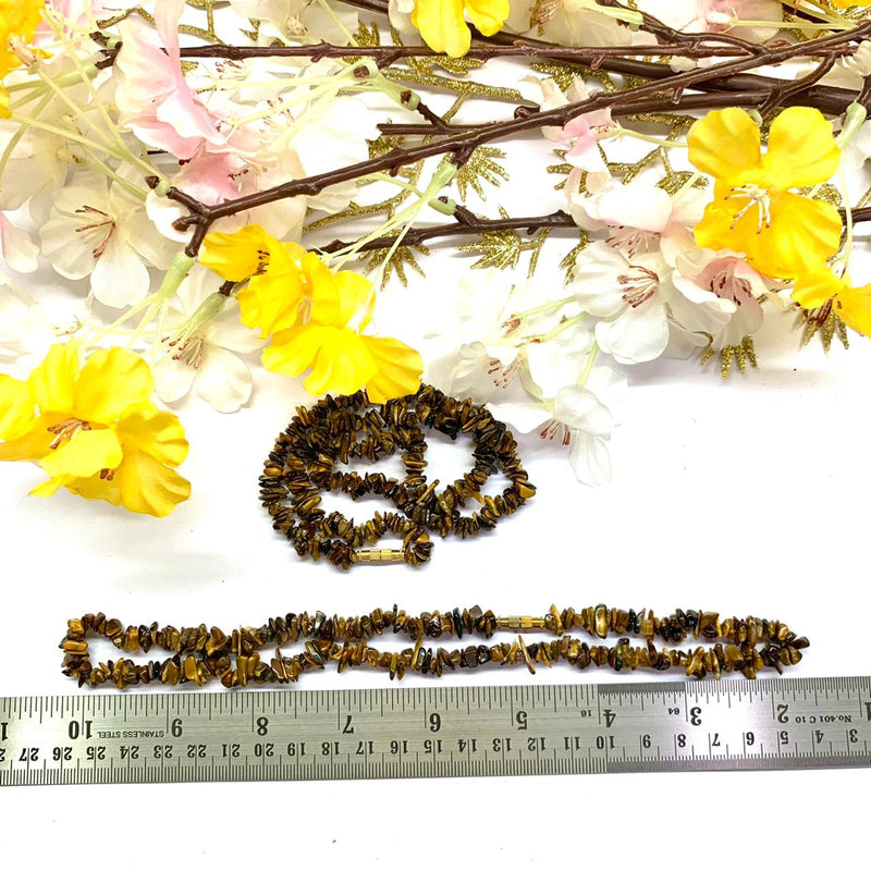 Tiger Eye 6mm Uncut Beads /Chips Necklace (Self Confidence)