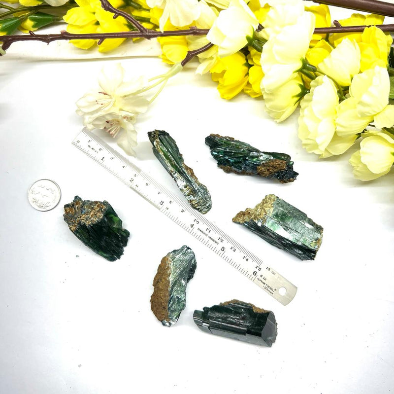 Vivianite Rough Points and Clusters (heart healing with fairies)