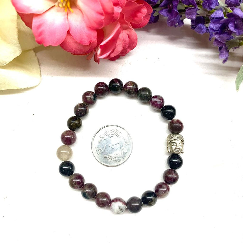 Watermelon Tourmaline Round Bead Bracelet (Soothes Emotions)